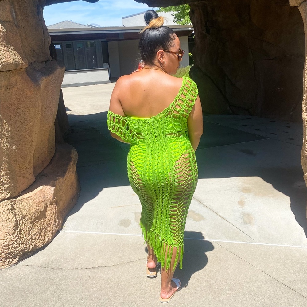 Green knit vacation cover up